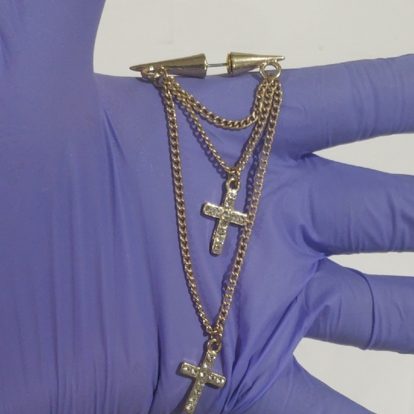 Gold-tone Layered Chain Sparkling Crosses Drop Earrings 3.5-in - Women's Jewelry - Picture 7 of 7